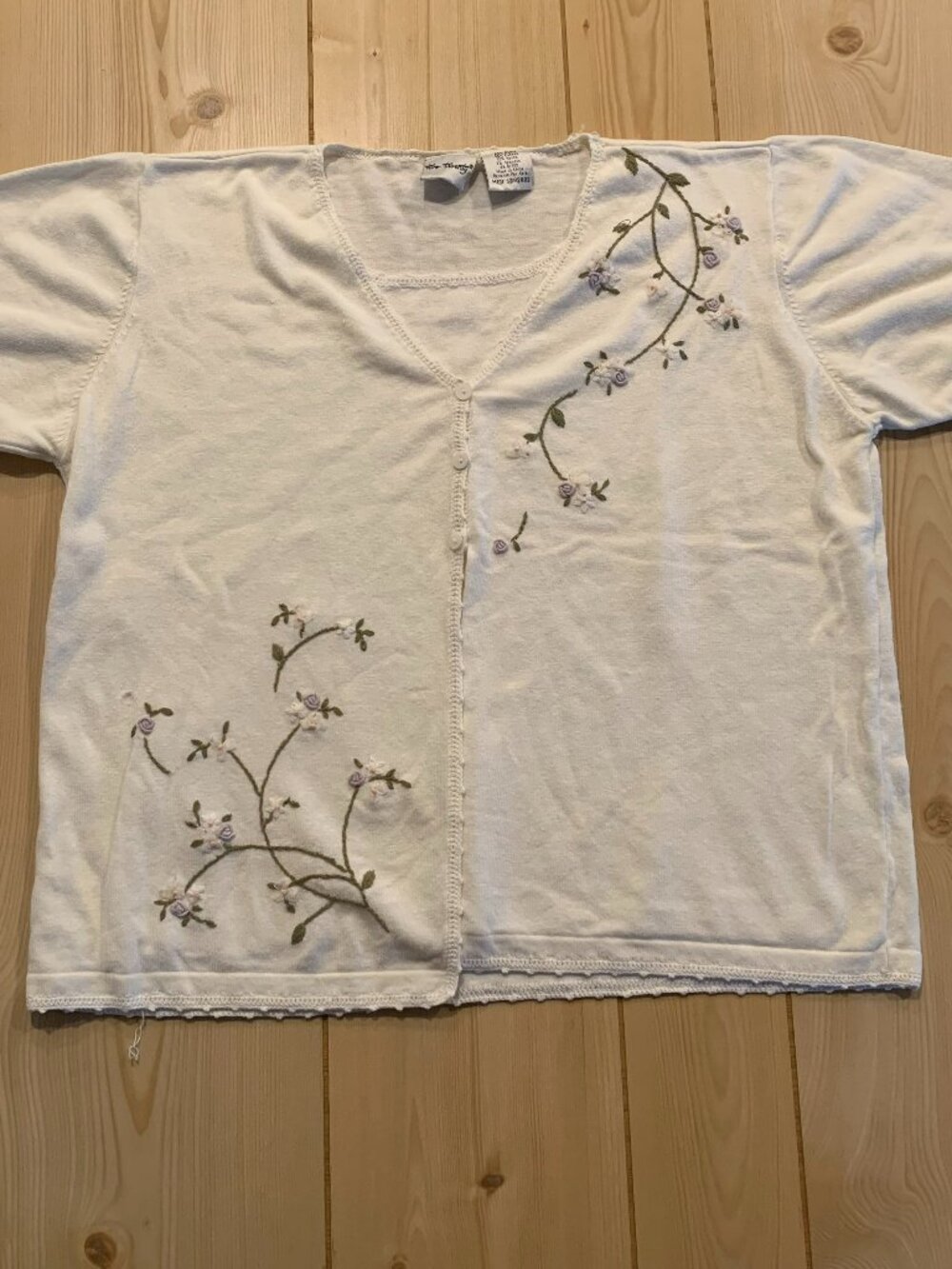 Vintage 90s Two Twenty Floral Button-Down Lace Hem Retro Blouse Women's Size M